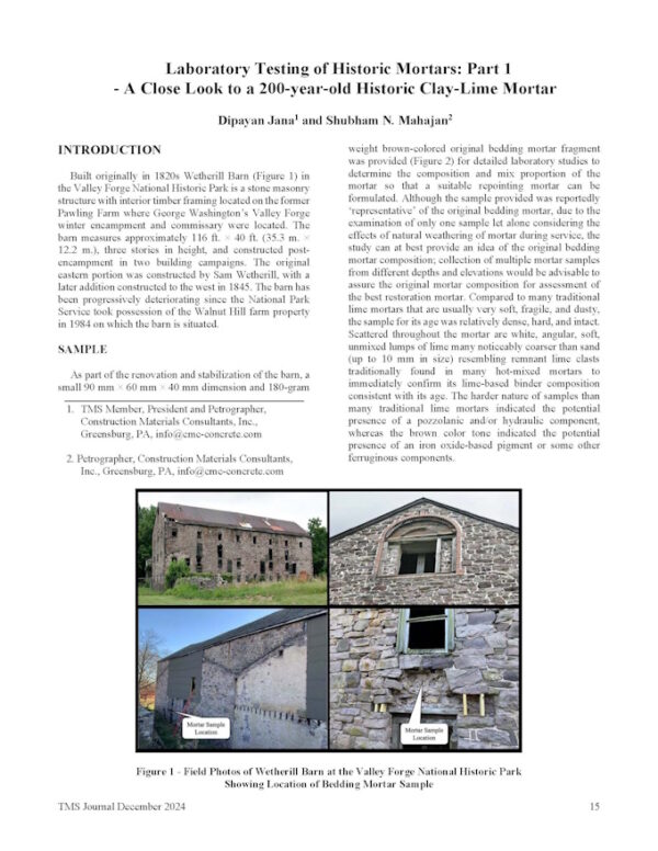 Laboratory Testing of Historic Mortars: Part 1 – A Close Look to a 200-year-old Historic Clay-Lime Mortar